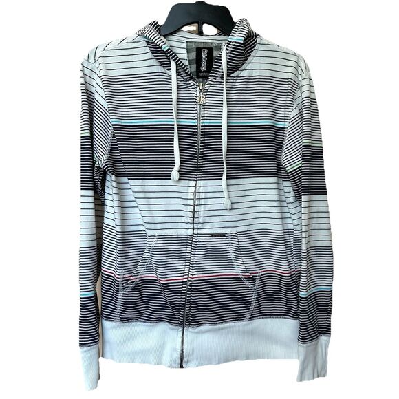 Billabong Hoodie Jacket Womens Small White With Blk Red & Blue Stripe Full Zip - Picture 1 of 9